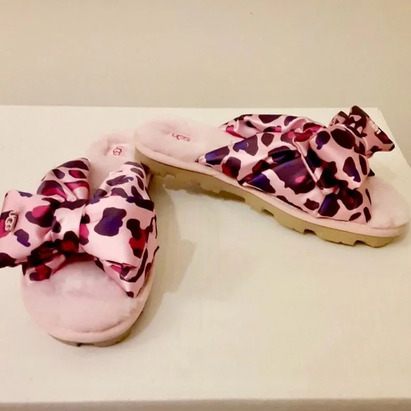 UGG Womens Lushette Leopard Puffer Slippers Pink Plush Lush Size 11 - Picture 3 of 4